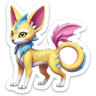 Colorful Meloetta-Sphynx-Lykoi-Sergal-Renamon-Wargreymon-Pokémon-Digimon-Fakémon-fusion-hybrid-creature sticker