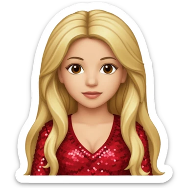 Shakira with long dark blonde hair, red sequin outfit sticker