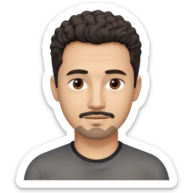 Man in his early 50s with light brown complexion. Strong jawline with soft expression. Kind dark brown eyes. Slight pleasant smile. Black goatee with subtle gray. Short curly dark hair with slight receding hairline. Professional but friendly demeanor. Wearing a black casual shirt. sticker