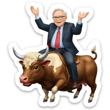 happy Warren Buffet riding bull sticker