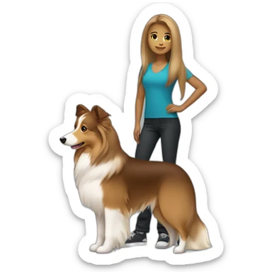 yong woman with light-broun straight hair holds a sable sheltie sticker