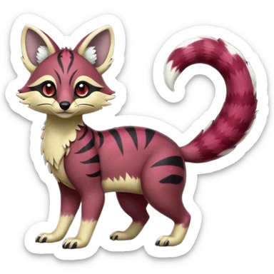 Rare realistic dark-burgundy grey black gradients lush tropical exotic cute epic pretty beautiful handsome gorgeous aesthetic colorful vibrant Vernid-Protogen-Primagen-Wickerbeast-Genet-Trico-species-Fakemon-hybrid-creature by LiLaiRa, beautiful intricate markings, full body sticker