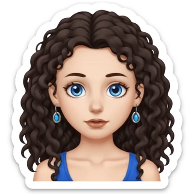 white girl, dark brown long slightly curly hair , skinni but with big breast , septum piercing on nose, beautiful dark gray-blue eyes, sticker