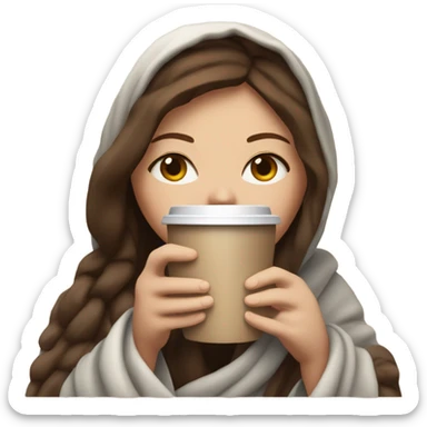 White girl brunette inside a blanket sipping coffee eyes closed sticker