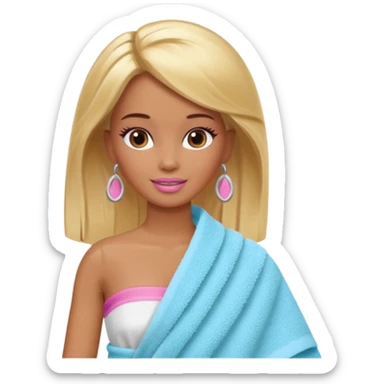 Brown skin blonde hair Barbie with face wash on and hair in towel sticker