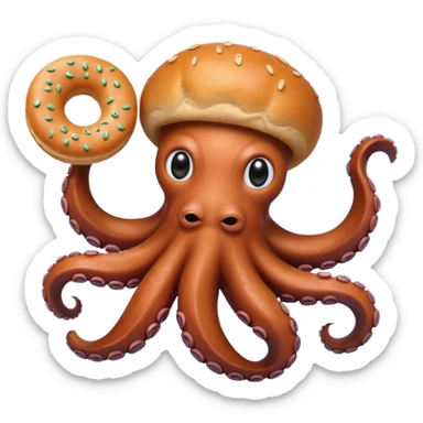 octopus holding bagel sticker