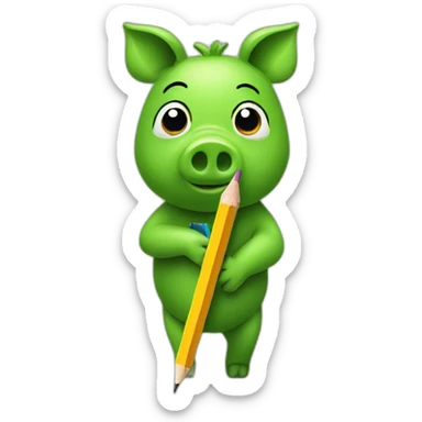 green piggy holding a pencil sticker