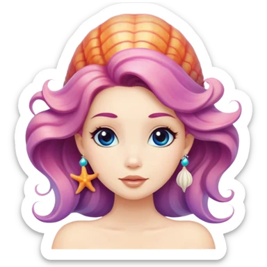 mermaid with seashells in hair, starfish earrings sticker