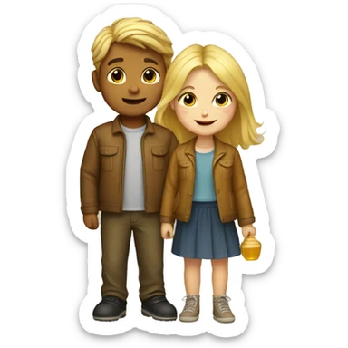 boy and girl with blond hair with honey in their hands sticker
