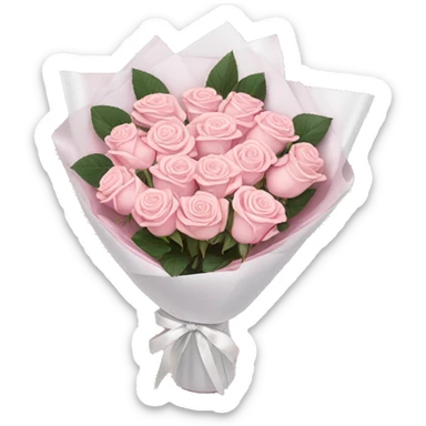 light pink bouquet of roses wrapped in white wrapping paper with pink bow sticker