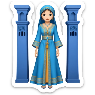 woman in moroccan culture style blue detailed dress sticker