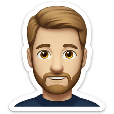 irish man light blue eyes, brown short receding hair and short beard, wearing a smart navy blue jumper. sticker
