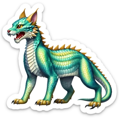 Shiny exotic iridescent Dragon-Tiger-type Lynx-Caracal-Crocodile-Bobcat-Fakémon-creature full body sticker