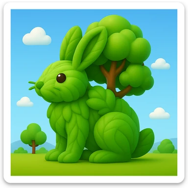 Transform the entire rabbit tree into a green leafy texture, making it appear as if it is made entirely of leaves. Render this in a style that mimics 3D emoji style with vibrant, smooth, and rounded features typical of Microsoft style 3D fluent emojis. sticker