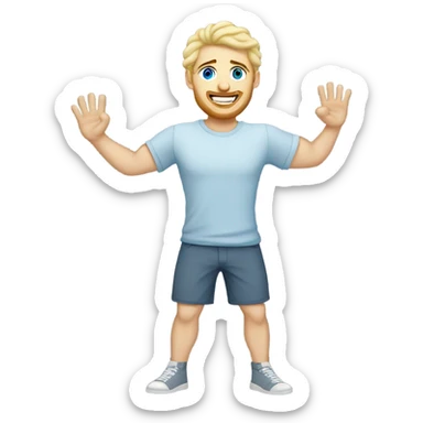 full body raised arms light curl blonde 30yo man blue eyed pale skin sticker