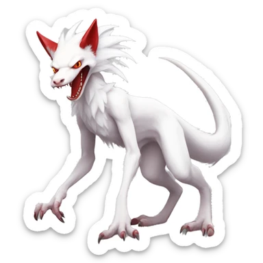 White edgy cute epic anthro albino sergal-vernid-Fakémon with red mane and red eyes, full body sticker