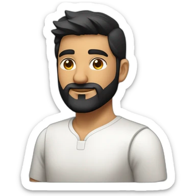 Indian white tan skin man developer in plain white shirt with sleeve up and nice medium length short black hair and beard close up profile image sticker