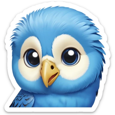 cinematic-cute-blue-budgie-portrait-emoji,-head-tilted-playfully-and-inquisitively,-featuring-a-brilliant-blue-feathered-fur-and white face-with-a-natural-sheen,-round,-sparkling-dark-eyes-filled-with-curiosity,-simplified-yet-irresistibly-adorable sticker