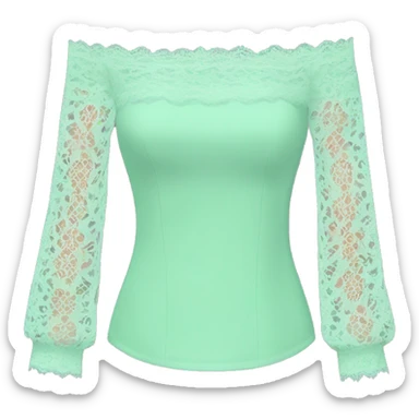 Realistic isolated mint green off the shoulder blouse top with long lace sleeves. sticker