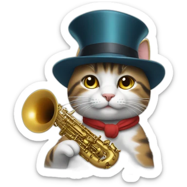 Cat with hat and saxophone  sticker