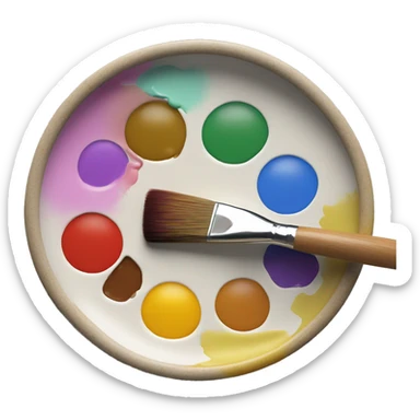an artist's palette with oil paint colors and a brush that mixes sticker