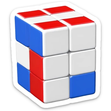 A 3x3 Rubik's Cube slightly turned, with only red, blue, and white colored squares, minimalist iOS emoji style sticker