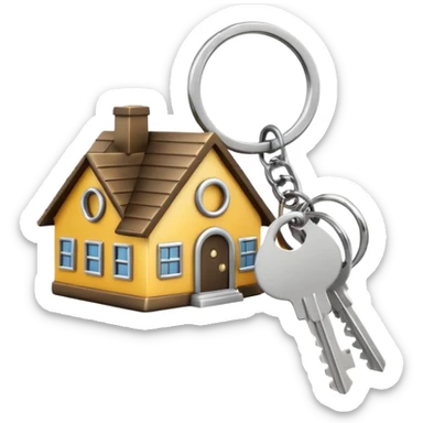 several keys on a ring with a small house-shaped keychain, emoji style sticker
