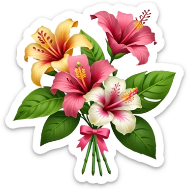 bouquet of lilies and hibiscus with bow sticker