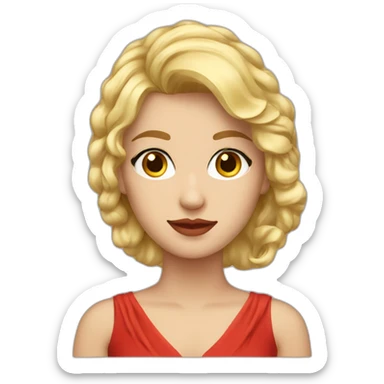 Escritora rubia con cabello rizado y vestido rojo sticker