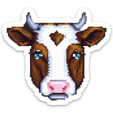 ultra-minimal blocky Minecraft cow head emoji with one large colorful square pixel, extremely simple, abstract, playful, childlike sticker
