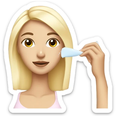 A blonde girl applying skincare to her face with a skincare headband on sticker
