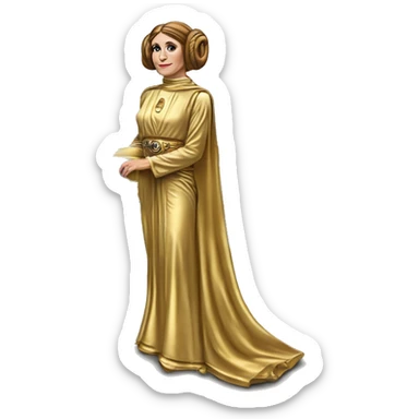 Side view of 1976 very very long 40 foot long mail delivery truck shaped like Princess Leia in gold outfit shaped sticker