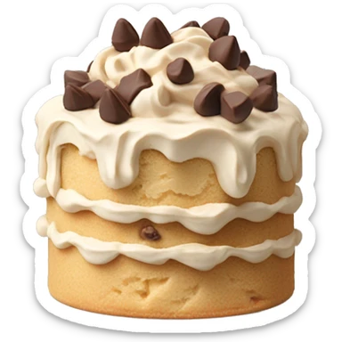 Angel food cake with vanilla buttercream icing topped with peanut butter chocolate chips sticker