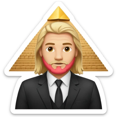male blond long hair agent with short beard in egypt with pyramid. bit more fat sticker