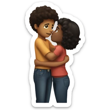 black hair girl kissing brown hair boy sticker