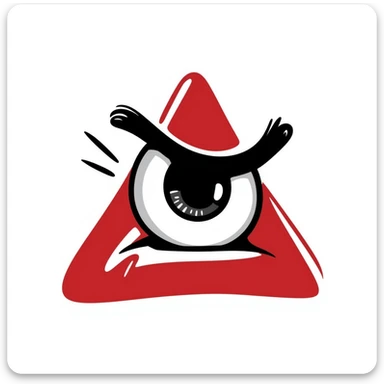 Make the eye inside the blood-red triangle more menacing, with sharp features, intense gaze, and a sinister aura, in black doodle style. sticker