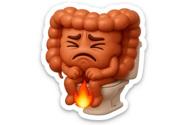 SU QUESTO STILE FAI UN EMOJI STILE IPHONE 3D DI UN INTESTINO CHE sta seduto sul wc e dal wc in mezzo alle sue gambe esce una fiamma stile emoji iphone, FAGLI UN ESPRESSIONE di dolore mentre si sforza E FALLO MOLTO REALISTICO IN 3D sticker