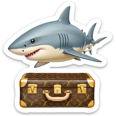 "Shark Secrets" - a shark with a golden Louis Vuitton suitcase, full of business advice. sticker