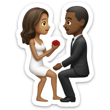 Medium skin tone Woman proposing marriage one one knee to medium skin tone man sticker