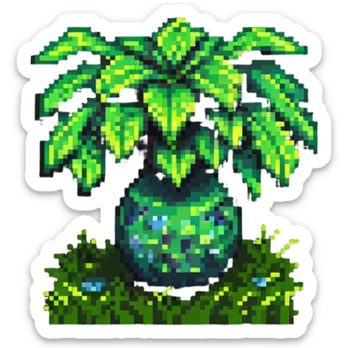 ultra-blocky minimal pixel art Minecraft grass block with few large square pixels sticker