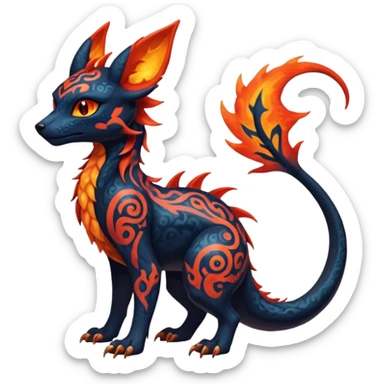Shiny Fiery Dark Ugly Evil Realistic Glowing Eldritch Horror Cool Edgy Badass Emo Glorious Demonic Batty Dusky Ethereal Magical Punky Aural Fluorescent Bioluminescent Hideous Canine-Litten-Amaura-Salandit-Noibat-Flareon-Fakémon-fusion (full body) with intricate pattern markings sticker