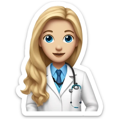 girl with long brown blonde hair blue eyes in pink scrubs, white doctor coat, stethoscope  sticker