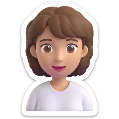 3D emoji style character with short tousled brown hair, slight smile, wearing a white shirt, light background sticker