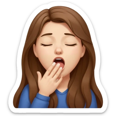 sleepy girl with long brown hair hand covering mouth while yawning sticker