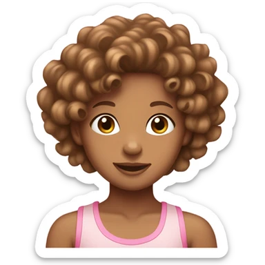 Tan girl with a pink bow and curly brown hair wearing a light pink tank top sticker