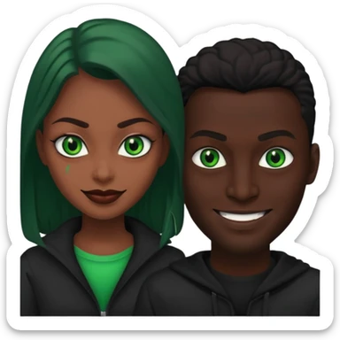 two evil persons (male and female) with devilish smile and black face and green eyes sticker