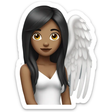 A female angel with long black hair and white skin sticker