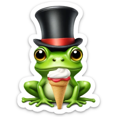 Frog wearing top hat eating icecream sticker