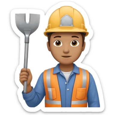 a construction worker holding shovel lifting towards his shoulder sticker
