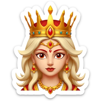 Hindu goddess Durga portrait, head and shoulders only, fierce warrior look, red and gold crown, powerful eyes, divine aura, 3D cartoon, mobile game icon style, clean background, no text, no watermark
 sticker